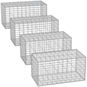 SONGMICS Gabionenkorb, 100 x 50 x 50 cm, 4er Set, Metall-Steinkorb mit 5 x 10 cm Maschenweite für Mauersteine, verzinkt, Steingabione Mauer, silber GGB455