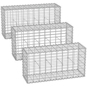 SONGMICS Gabionenkorb,100 x 50 x 30 cm,3er Set, Metall-Steinkorb mit 5 x 10 cm Maschenweite für Mauersteine, verzinkt, Steingabione Mauer, silber GGB353