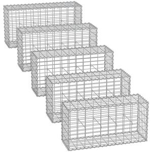 SONGMICS Gabionenkorb,100 x 50 x 30 cm,5er Set, Metall-Steinkorb mit 5 x 10 cm Maschenweite für Mauersteine, verzinkt, Steingabione Mauer, silber GGB553