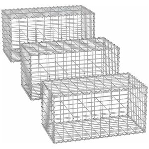 SONGMICS Gabionenkorb,100 x 50 x 50 cm,3er Set, Metall-Steinkorb mit 5 x 10 cm Maschenweite für Mauersteine, verzinkt, Steingabione Mauer, silber GGB355