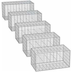 SONGMICS Gabionenkorb,100 x 50 x 50 cm,5er Set, Metall-Steinkorb mit 5 x 10 cm Maschenweite für Mauersteine, verzinkt, Steingabione Mauer, silber GGB555