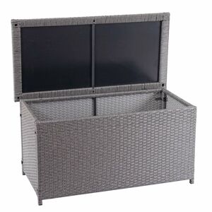 HHG - neuwertig] Poly-Rattan Kissenbox 570, Gartentruhe Auflagenbox Truhe Basic grau, 51x115x59cm 250l - grey