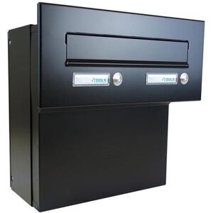 DOLS F-04 Schwarz (RAL 9005) Mauerdurchwurf Briefkasten (variable Tiefe) mit 2 Klingeln