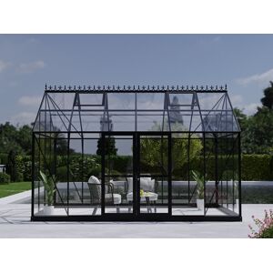 Dancover Orangerie/Gewächshaus aus Glas 13,3m², 4,45x2,99x2,95m mit Sockel und Krone, Schwarz