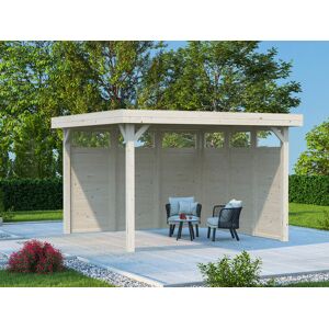 Dancover Holzpavillon mit 2 Seitenwänden, 3,49x3,49x2,54m, 12,2m², Natur