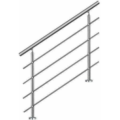 Bc-elec – AHM1004 Treppenhandlauf 100cm, Balkon, Balustrade, Edelstahlgeländer mit 4 Querstäben, flache oder geneigte Montage – Grau