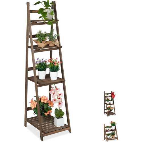 RELAXDAYS Blumentreppe, 4-stufig, Blumenleiter Holz, klappbar, Leiterregal Pflanzen, hbt: 160 x 41 x 49 cm, dunkelbraun – Relaxdays
