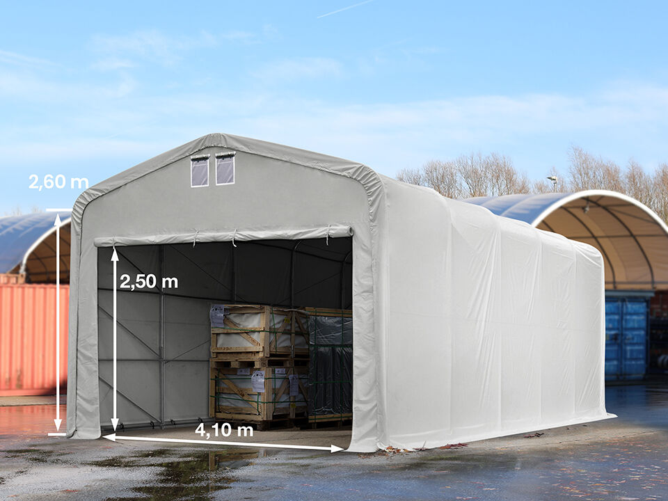 TOOLPORT Zelthalle 5x10m PVC 550 g/m² grau wasserdicht Industriezelt