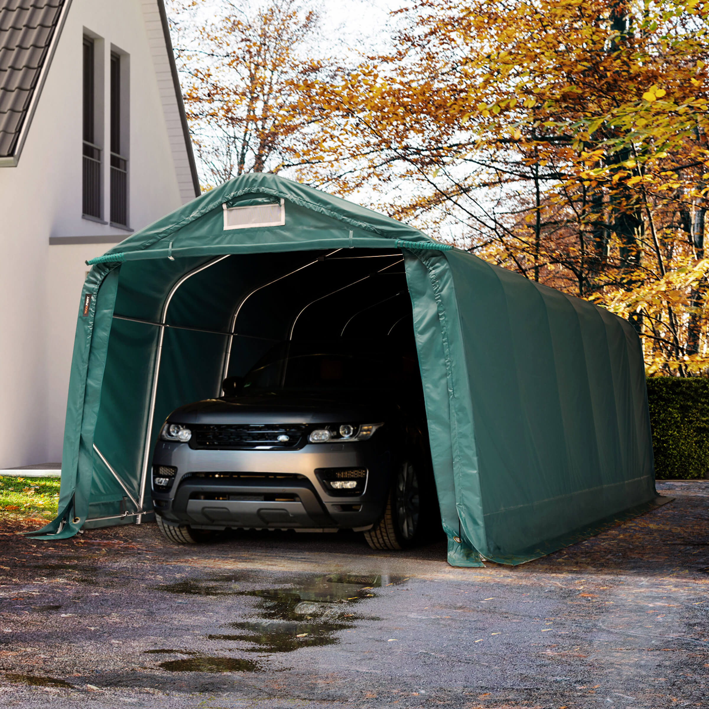 TOOLPORT Zeltgarage 3,3x7,2m PVC 550 g/m² dunkelgrün wasserdicht Garagenzelt