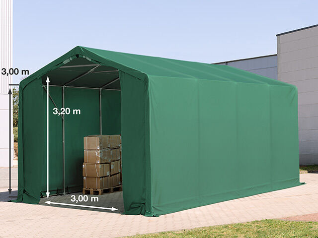TOOLPORT Zelthalle 4x8m PVC 550 g/m² dunkelgrün wasserdicht Industriezelt