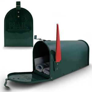 b2m Grøn postkasse i amerikansk stil med et rødt flag