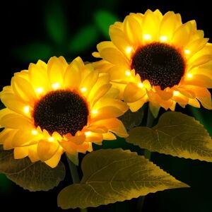 GeekAtmosphere Sæt med 2 solcellelamper til udendørs dekoration Blomster Have - Vandtæt - Solsikke til terrasse, græsplæne [Energiklasse A++]