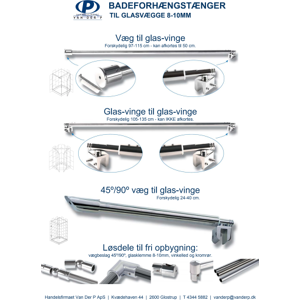 Van Der P Badeforhængsstang, Til Glasvæg 2 Meter, Rustfrit Stål