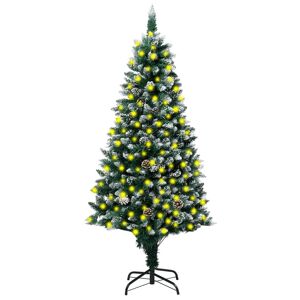 vidaXL snedrysset juletræ med LED-lys og grankogler 210 cm