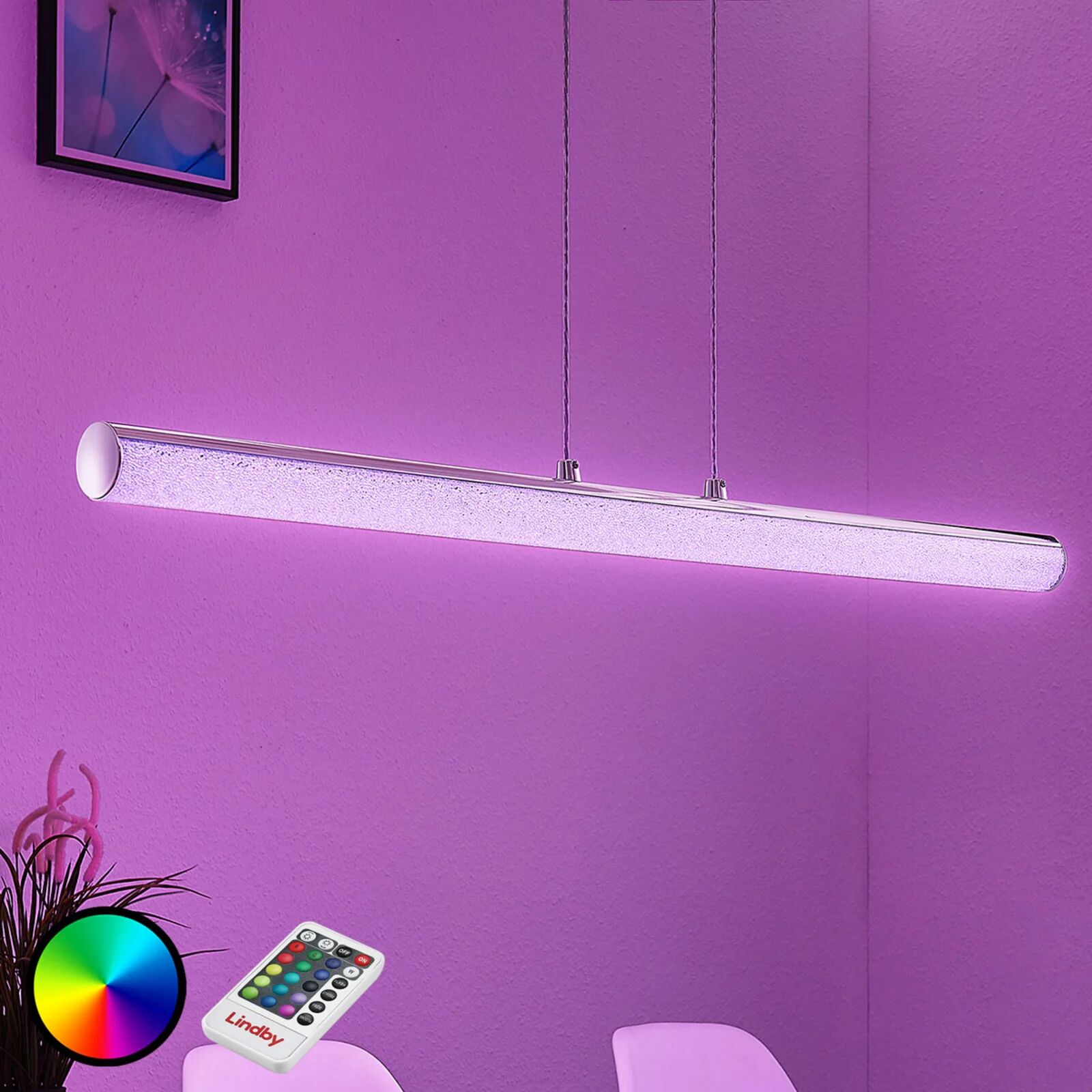 Lampenwelt.com LED hængelampe Fria, cylinder, RGB, fjernbetjening