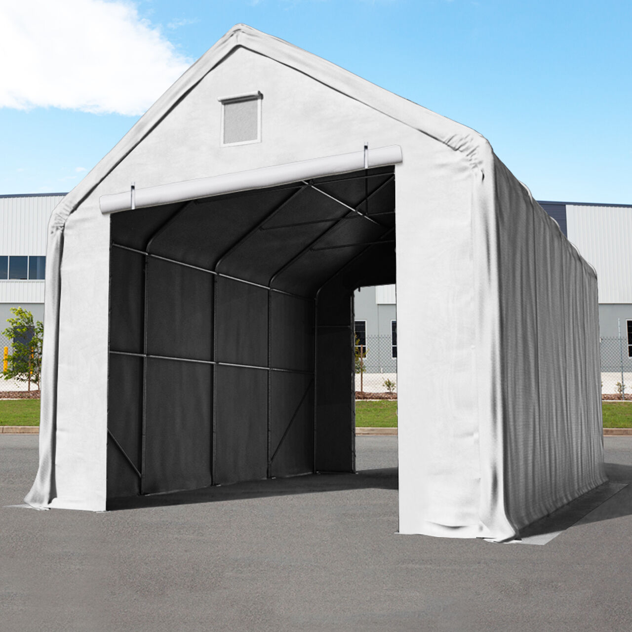 TOOLPORT Telthal 4x8m PVC 720 g/m² grå 100 % vandtæt Industriezelt grå