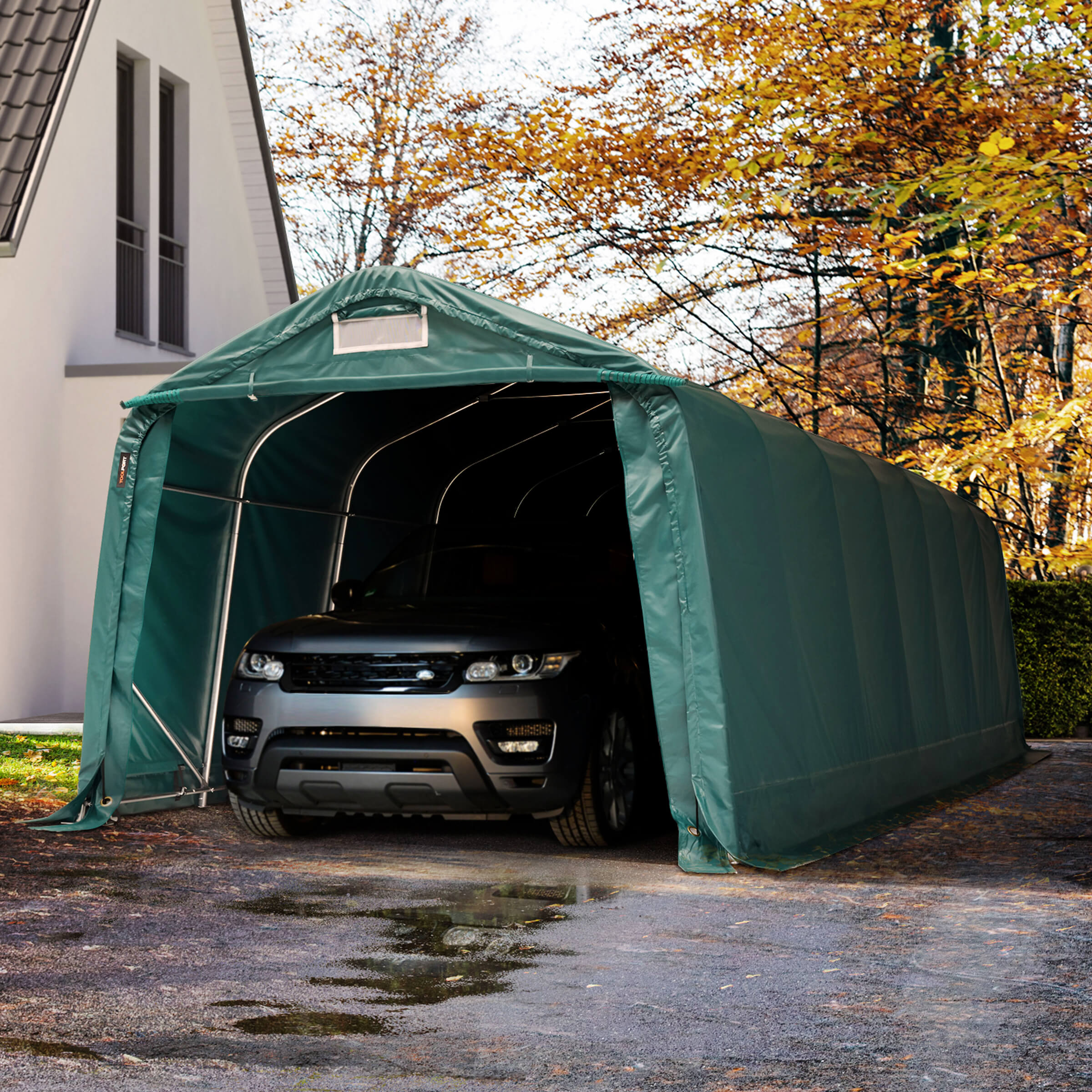 TOOLPORT Garagetelt 3,3x8,4m PVC 550 g/m² mørkegrøn 100 % vandtæt Garagenzelt mørkegrøn