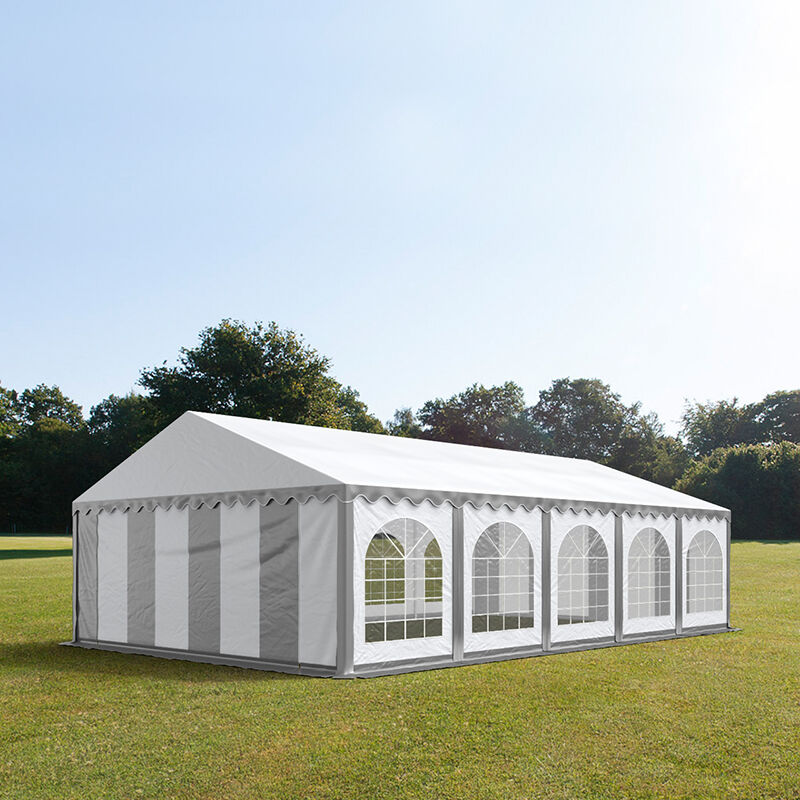 TOOLPORT Partytelt 5x10m PVC 500 g/m² grå og hvid 100 % vandtæt Gartenzelt, Festzelt, Pavillon grå og hvid