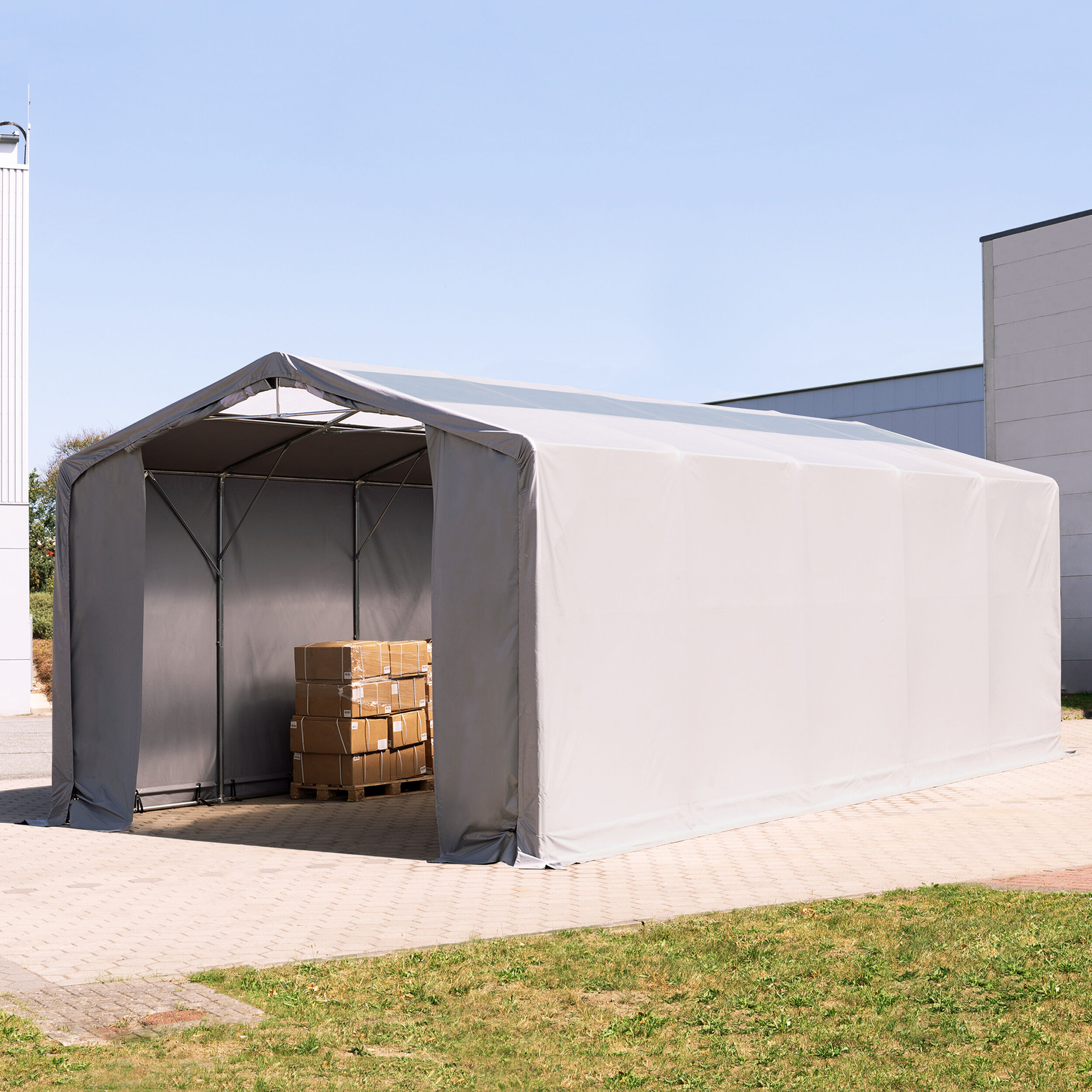 TOOLPORT Telthal 6x10m PVC 550 g/m² grå 100 % vandtæt Industriezelt grå