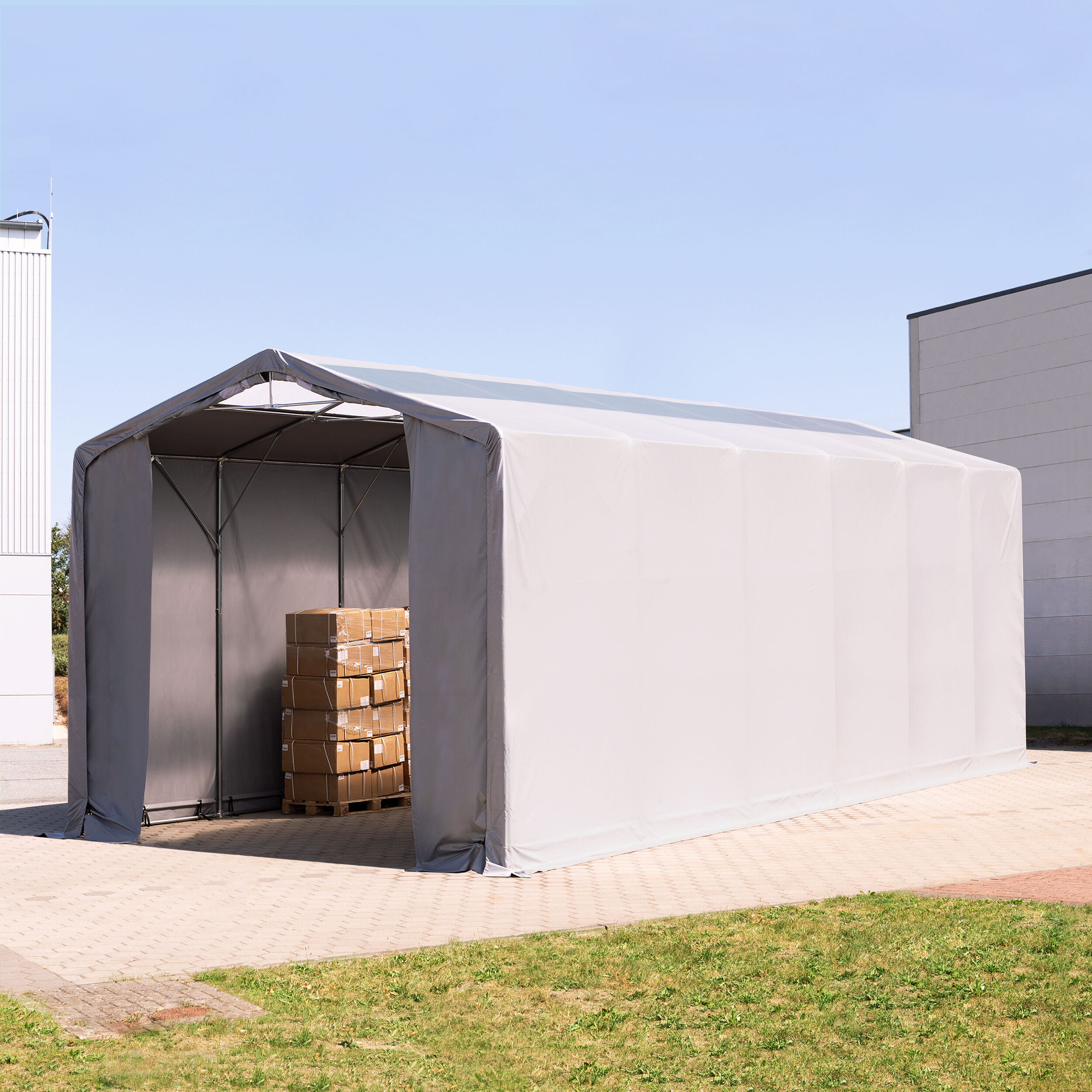 TOOLPORT Telthal 6x12m PVC 550 g/m² grå 100 % vandtæt Industriezelt grå