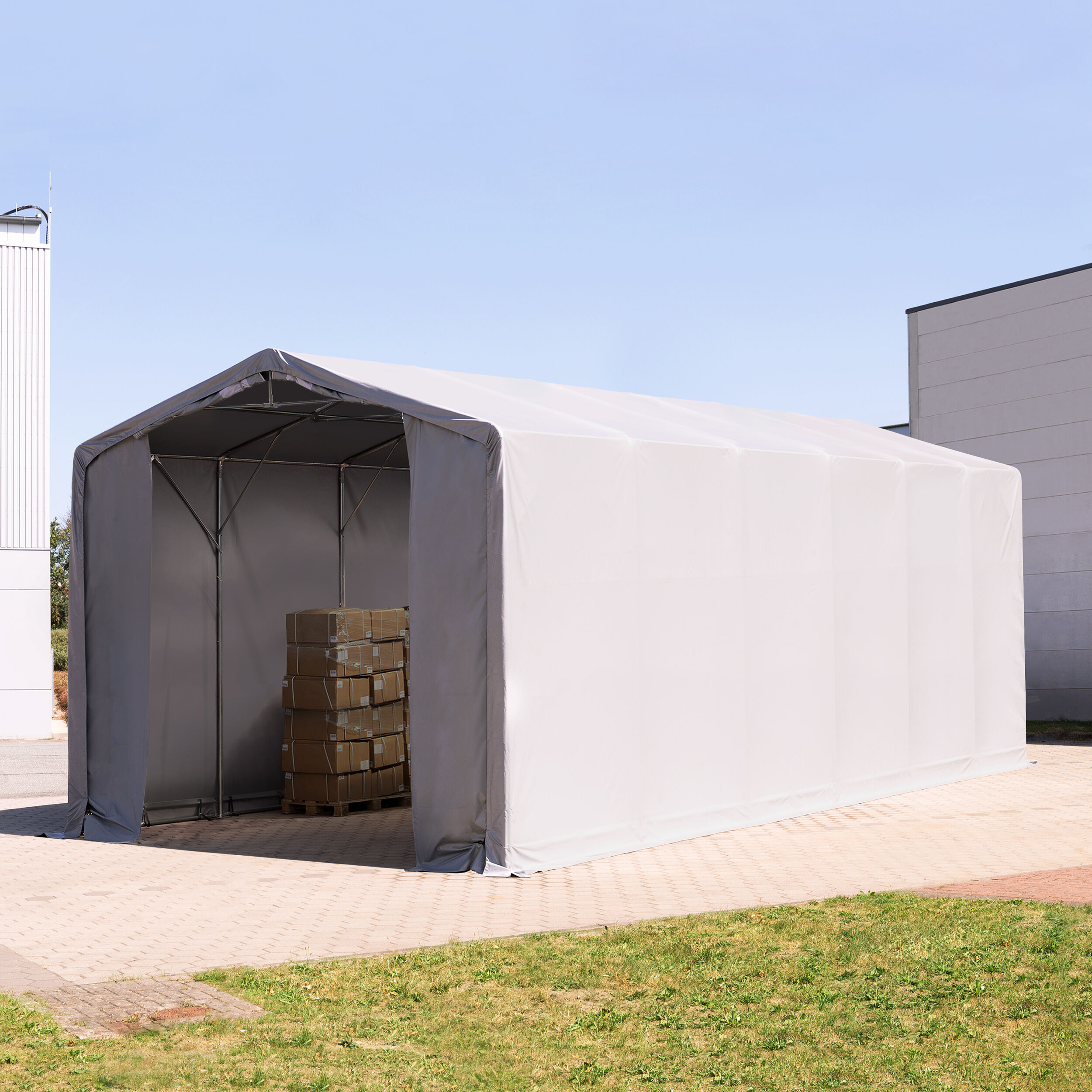 TOOLPORT Telthal 6x12m PVC 550 g/m² grå 100 % vandtæt Industriezelt grå