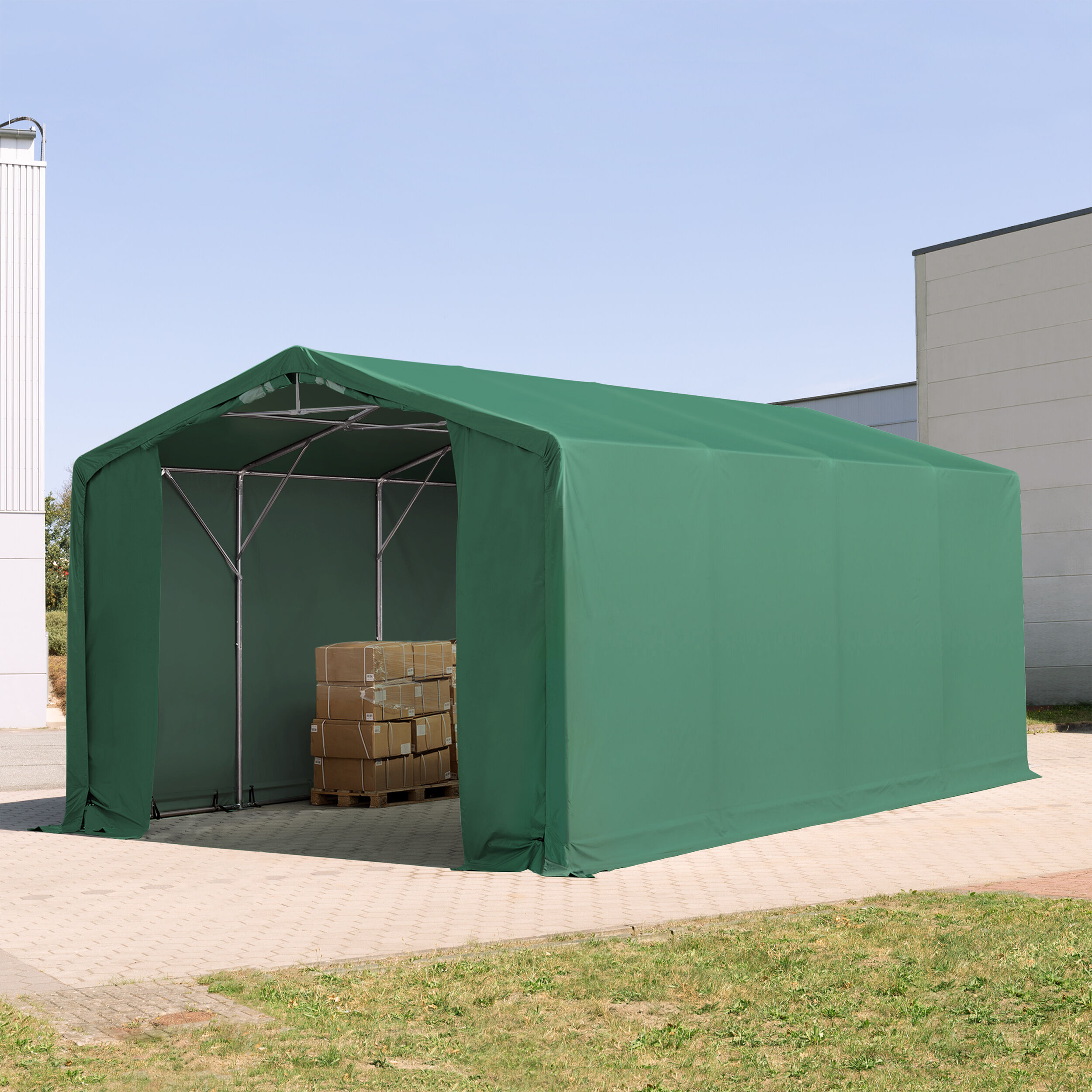 TOOLPORT Telthal 6x16m PVC 720 g/m² mørkegrøn 100 % vandtæt Industriezelt mørkegrøn