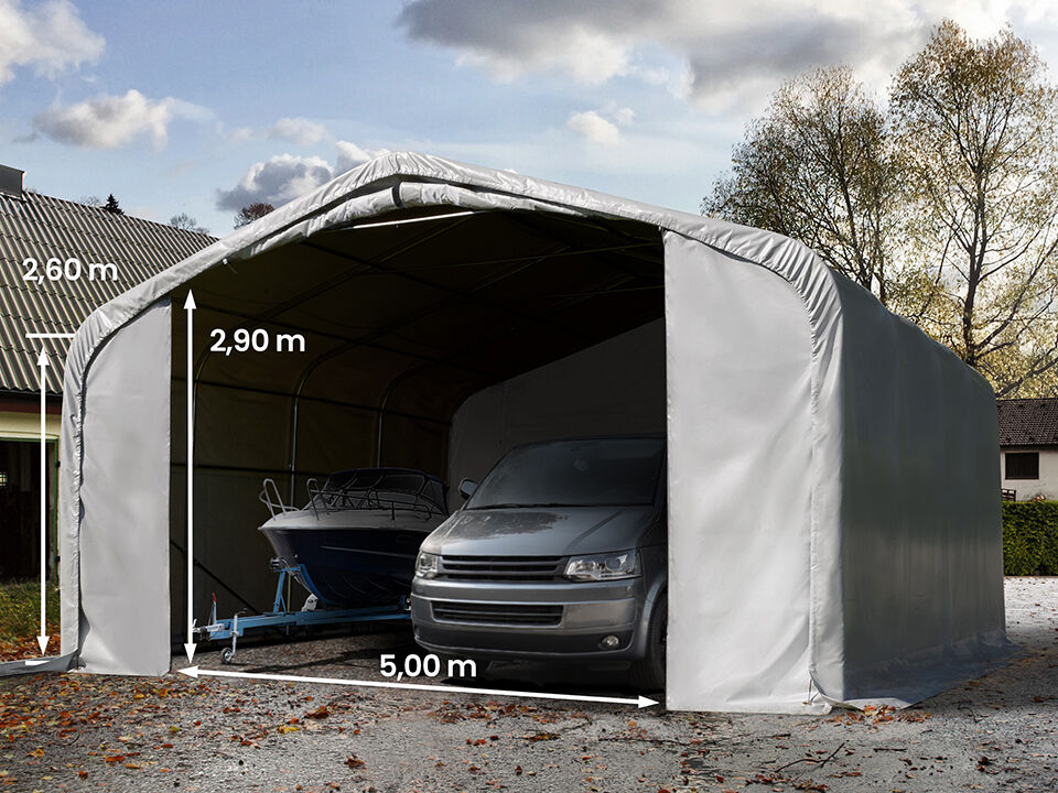 TOOLPORT Garagetelt 7x7m PVC 550 g/m² grå 100 % vandtæt Garagenzelt grå