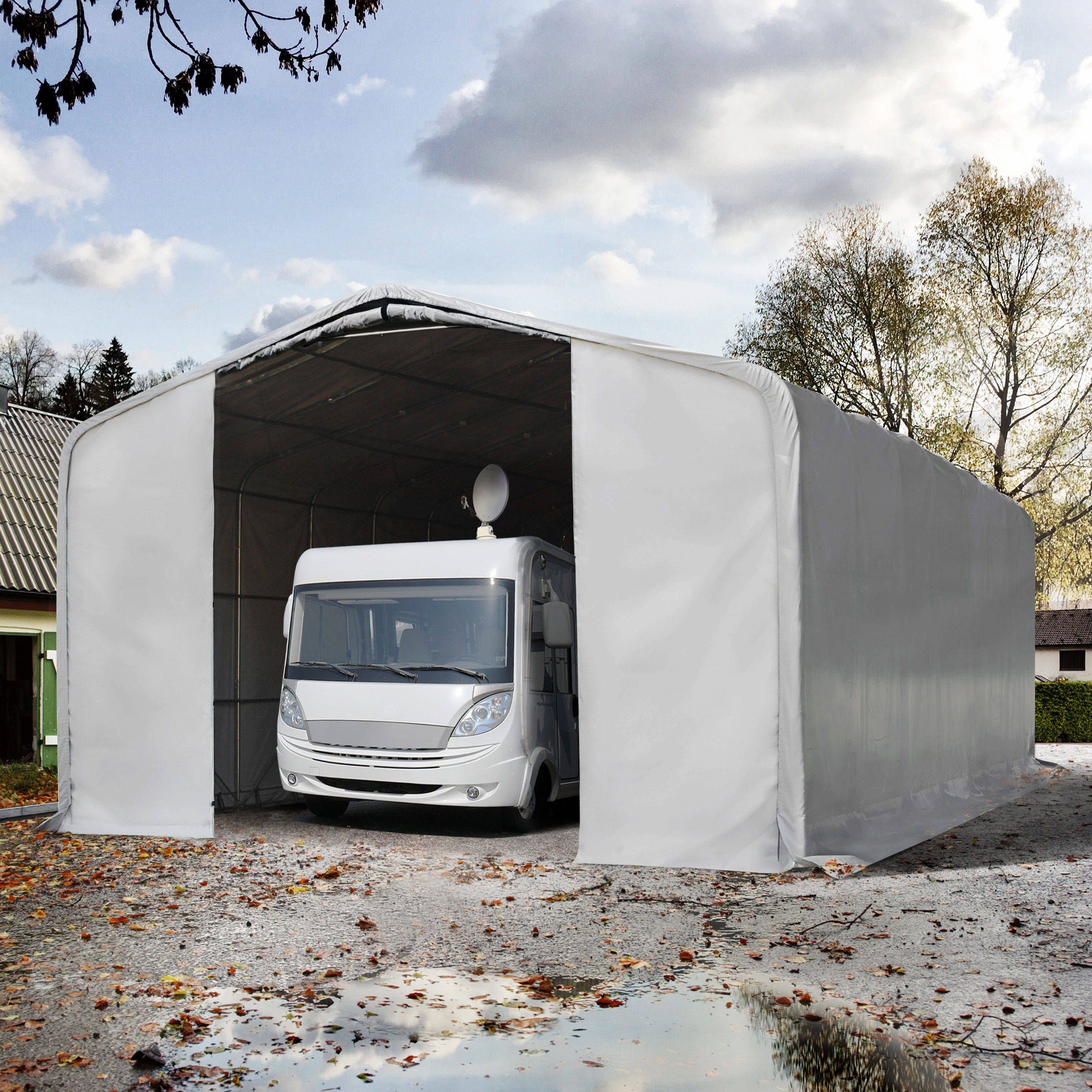 TOOLPORT Garagetelt 8x12m PVC 720 g/m² grå 100 % vandtæt Garagenzelt grå