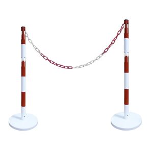 VISO Juego de postes barrera con cadena, 2 postes, cadena de 2,5 m, rojo / blanco