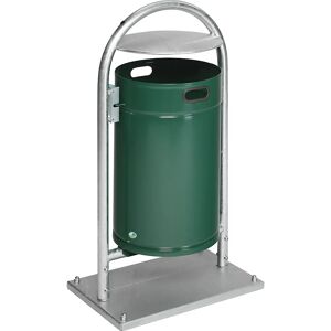 VAR Colector de residuos para exteriores, 60 l, acero, con arco tubular y tejadillo, verde musgo