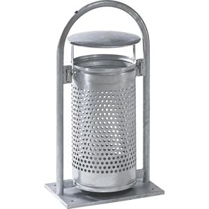 VAR Colector de residuos para exteriores, 65 l, acero, A x H x P 580 x 1145 x 380 mm, con arco tubular y tejadillo, galvanizado al horno