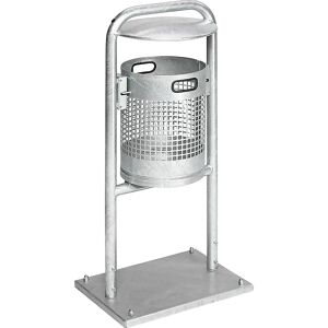 VAR Colector de residuos para exteriores, 30 l, acero, con arco tubular y tejadillo, galvanizado al horno