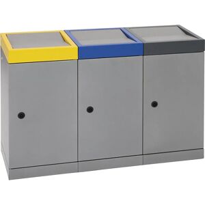 kaiserkraft Sistema de recogida selectiva con puerta batiente, capacidad 30 l, aluminio gris, colector triple