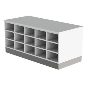 kaiserkraft Banco para vestuarios Sitover, zócalo de acero inoxidable, se puede llenar por ambos lados, 2 x 15 compartimentos, longitud 1360 mm, en blanco