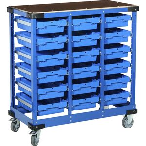 kaiserkraft Carro de transporte y almacenamiento, armazón plateado, cajas azules, altura exterior 1210 mm, 18 cajas