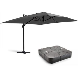 Oviala Parasol desplazado de 3x4m y base con ruedas de aluminio gris