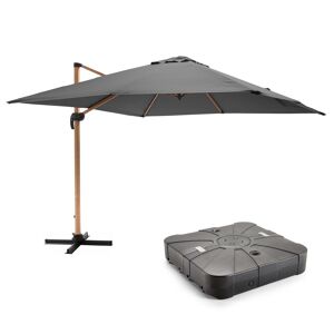 Oviala Parasol de 3x3m y base con ruedas para contrapesar, efecto madera gris