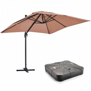 Oviala Parasol desplazado de 2x3 m y base con ruedas de aluminio color topo