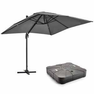 Oviala Parasol desplazado de 2x3 m y base con ruedas de aluminio gris