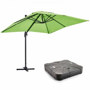 Oviala Parasol desplazado de 2x3 m y base con ruedas de aluminio verde