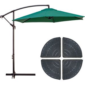 LOLAhome Pack de parasol verde de aluminio de Ø 270 cm y 4 sujeciones para parasol excéntrico