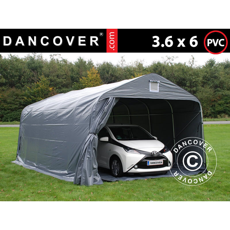 DANCOVER Carpa garaje PRO 3,6x6x2,7m PVC con cubierta para suelo, Gris