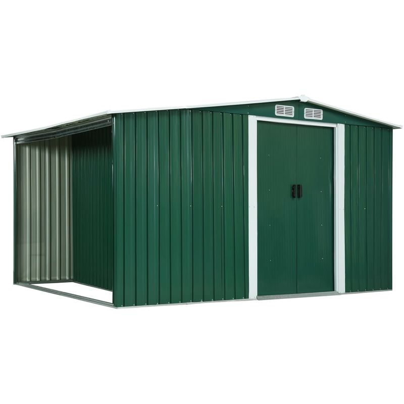 ASUPERMALL Cobertizo jardin puerta corredera acero verde 329,5x131x178 cm