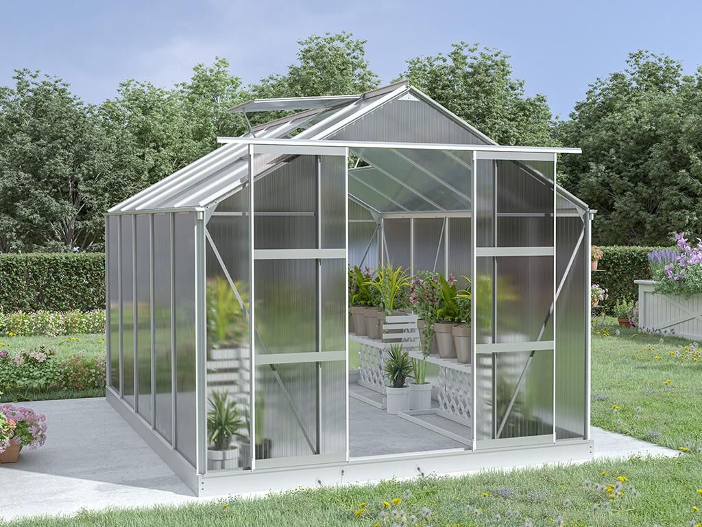 EXPERTLAND Invernadero de jardín de policarbonato de 9 m² COROLLE II con base - aluminio