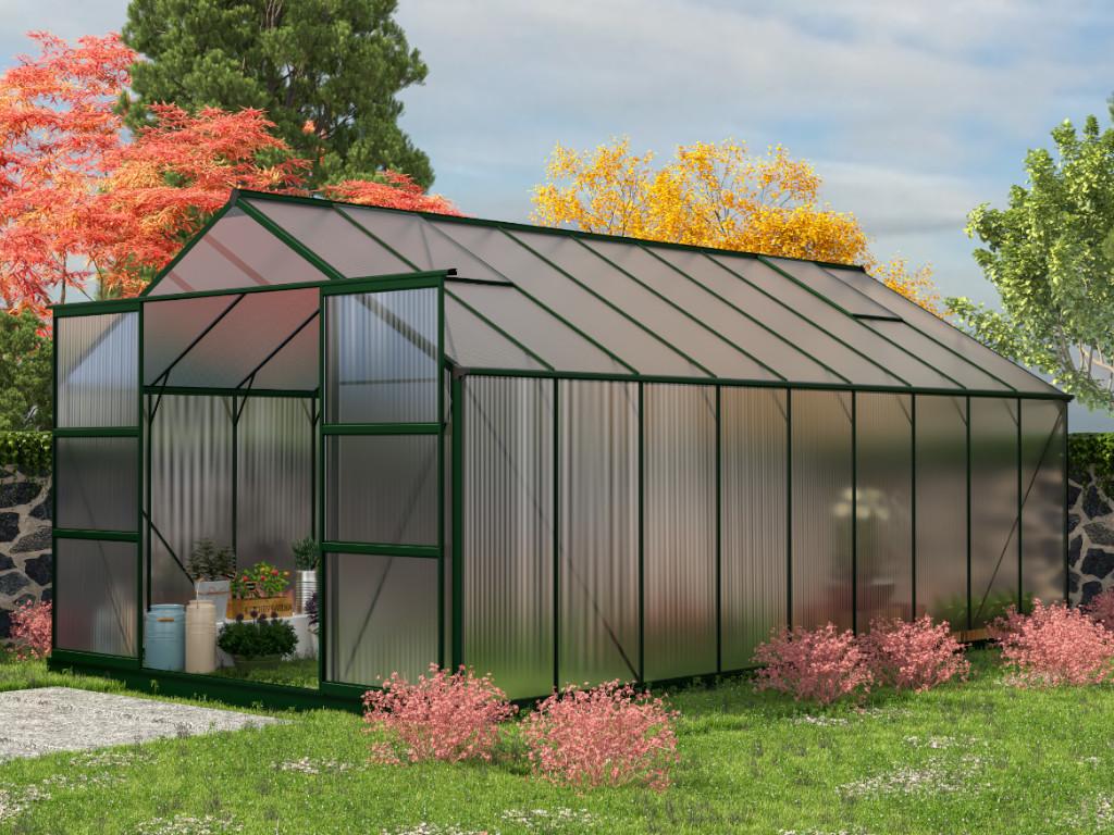 EXPERTLAND Invernadero de jardín de policarbonato de 16,8 m² IXORA con base