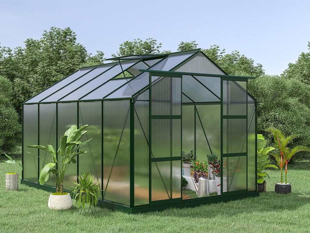 EXPERTLAND Invernadero de jardín de policarbonato de 9 m² COROLLE II con base - verde