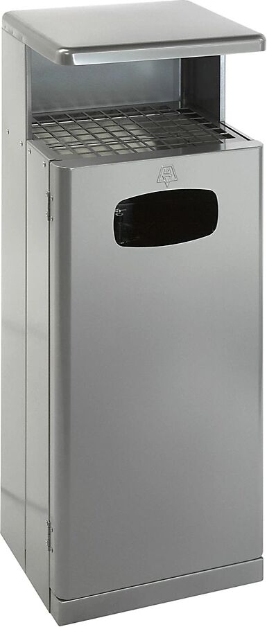 kaiserkraft Colector de residuos con tejadillo y cenicero, aluminio, capacidad 55 l, A x H x P 345 x 1030 x 400 mm, gris