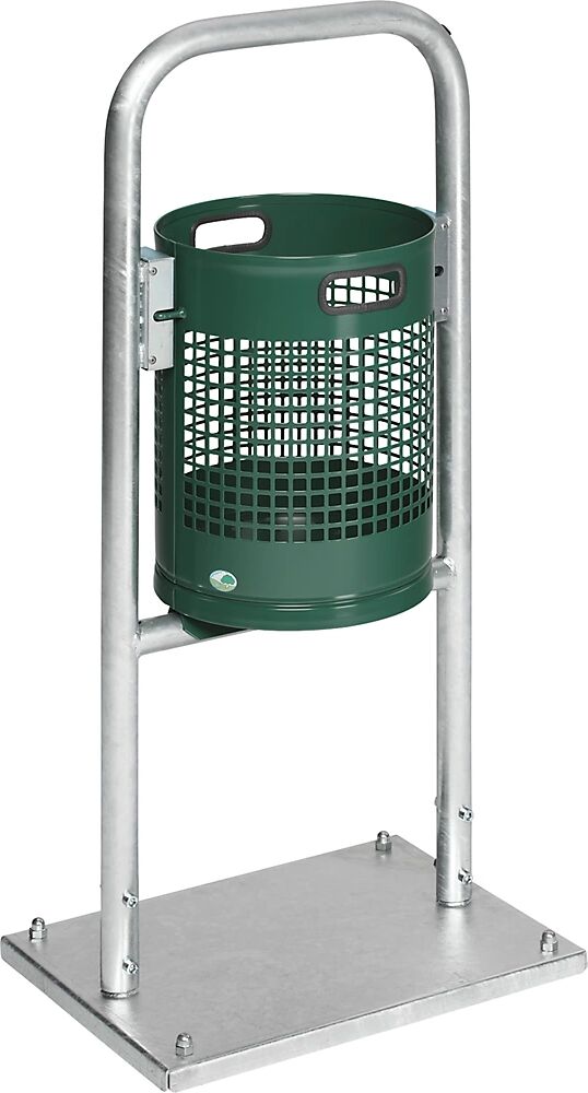 VAR Colector de residuos para exteriores, 30 l, acero, con arco tubular, verde musgo