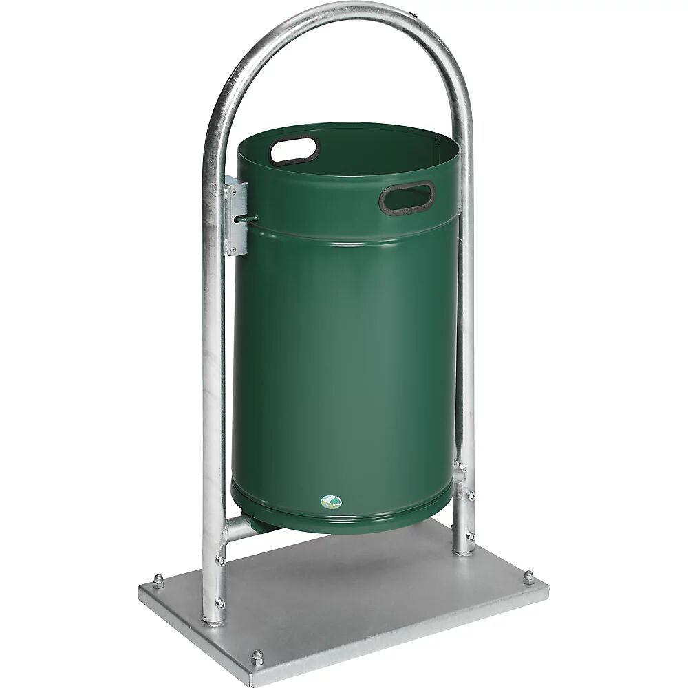 VAR Colector de residuos para exteriores, 60 l, acero, con arco tubular, verde musgo