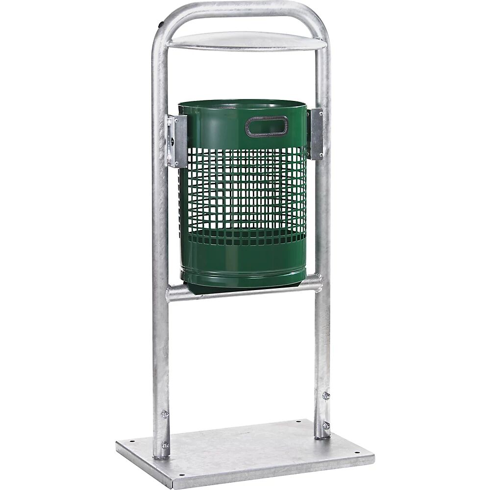 VAR Colector de residuos para exteriores, 30 l, acero, con arco tubular y tejadillo, verde musgo